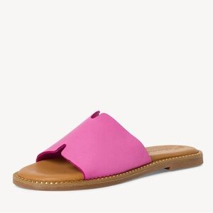 LN Tamaris Hot Pink Leather Gold Studded Slide Mules Sandals - 37 / 6